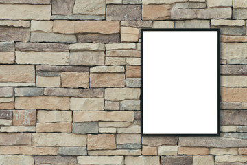 Mock up blank poster picture frame on brick wall.