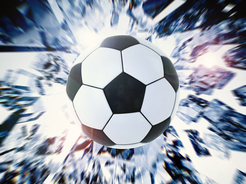 black and white soccer ball with broken glass background