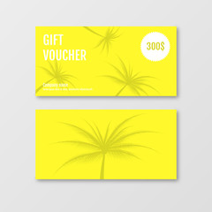 Fototapeta na wymiar Gift voucher template with palms. Gift certificate.