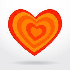 Red, orange striped heart on white background  Valentines day, wedding card. vector