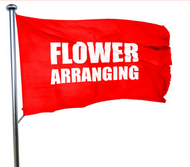 flower arranging, 3D rendering, a red waving flag