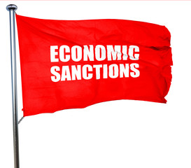 economic sanctions, 3D rendering, a red waving flag