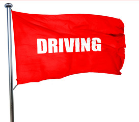 driving, 3D rendering, a red waving flag