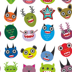 Cute cartoon Monsters Set.  seamless pattern on white background.vector