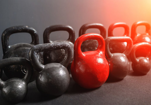 Different sizes of kettlebells
