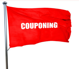 couponing, 3D rendering, a red waving flag