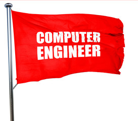 computer engineer, 3D rendering, a red waving flag