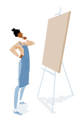 Female artist looking at a blank canvas