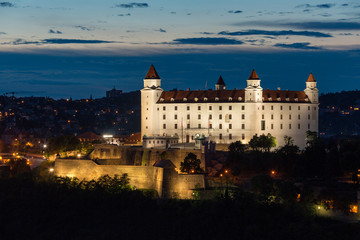 Fototapeta na wymiar Bratislava, Slovakia - Castle, sunset view from observation deck of the Bridge