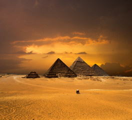 Plakat pyramids with a beautiful sky of Giza in Cairo, Egypt.