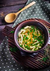 Bowl with cabbage soup.