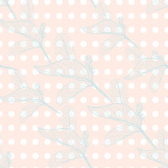 Leaves contours on black background. floral seamless pattern, hand-drawn. Vector