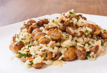 risotto with mushrooms on plate