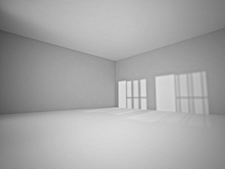 Gray Empty Room Interior with sunset light on the wall. White Background. 3d Render Illustration