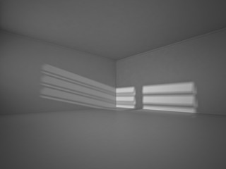 Gray Empty Room Interior with sunset light on the wall. White Background. 3d Render Illustration