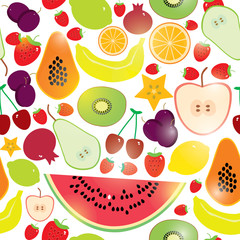 Healthy lifestyle. Fruits on white background seamless pattern. Vector.