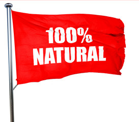 100% natural, 3D rendering, a red waving flag