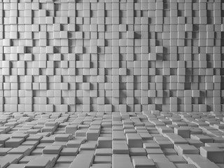 Abstract Gray Cube Blocks Wall Background. 3d Render Illustration.