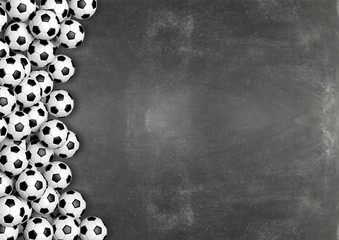 Soccer balls on chalkboard background with copy-space.3D rendering
