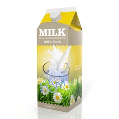 3D rendering of  Milk paper packaging, isolated on white background.