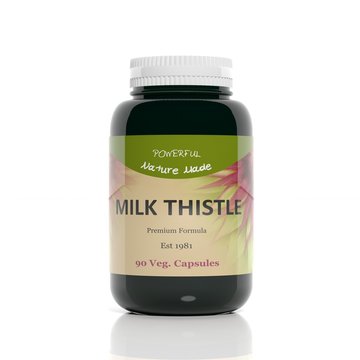 3D Rendering Of  Milk Thistle Supplement Bottle, Isolated On White Background.