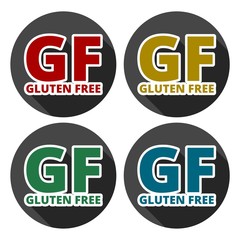 Gluten free Sign icons set with long shadow