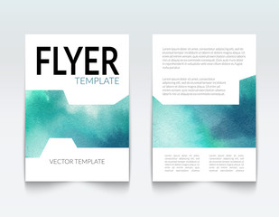 Business brochure report design template. Vector flyer layout, colorful watercolor background mockup elements for magazine, cover, poster design. A4 size.