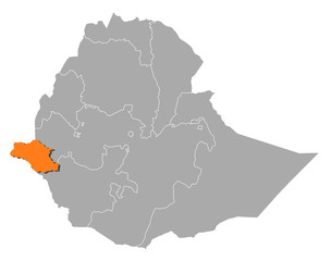 Obraz premium Map - Ethiopia, Gambela