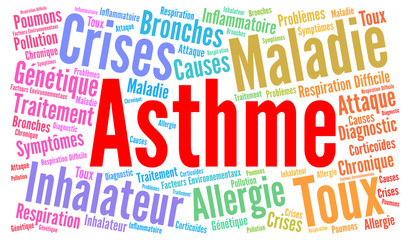 Asthma word cloud concept with french text