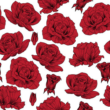  Red roses vector seamless pattern 