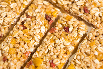 muesli bars with  dried fruit on isolated background