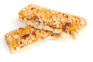 muesli bars with  dried fruit on isolated background