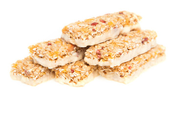 muesli bars with  dried fruit on isolated background