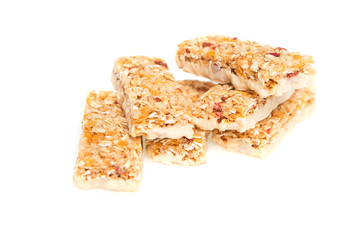 muesli bars with  dried fruit on isolated background