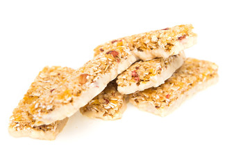muesli bars with  dried fruit on isolated background