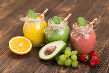 Fresh fruit and jar with smoothie
