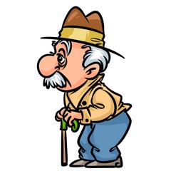 Pensioner old man cane cartoon illustration