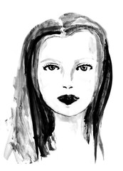 Woman, ink drawing. Fashion illustration. Ink sketch on white background