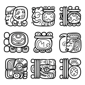 Maya glyphs, writing system and languge vector design  