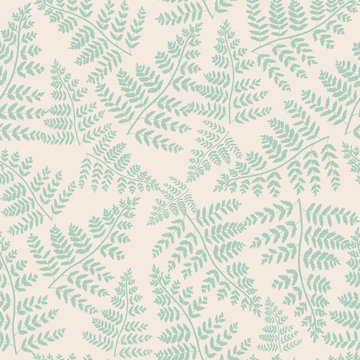 Green fern on a white background.Vector seamless pattern