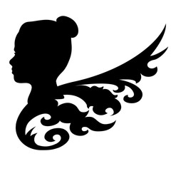 Black profile of girl with wing