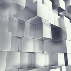 Metal cubes abstract background with depth of field effect. 3d illustration