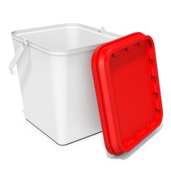 3d white food plastic tub bucket container with lid cap,  product packing