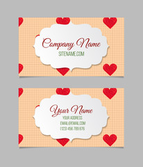 Visiting card with hand drawn hearts. 