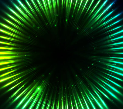 Green shining cosmic lights abstract background
