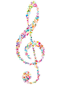 bright vector clef icon made of music notes isolated on white background