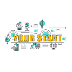 thin line consept wit fkat business icons