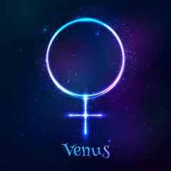 Shining blue neon astrological Venus symbol © art_of_sun