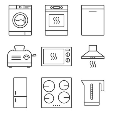 Kitchen Appliance Icon Set. Home Electronic Devices. Stock Vector Isolated Illustration.