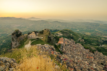 Mountain town Caltabellotta, Sicily, Italy. Church of San Salvatore © krivinis